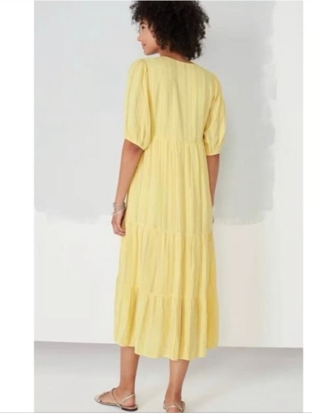 NWT J. Jill Pineapple Yellow V-Neck Tiered Midi Dress Sz M - Picture 2 of 9